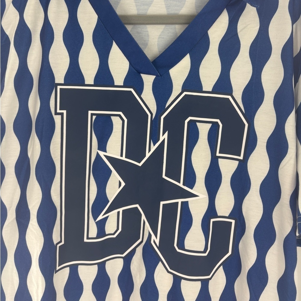 Dallas Cowboys SHEIN Blue & White Striped Polo Shirt Men’s Sz Large DC Star - Picture 2 of 5